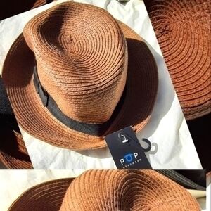 Pop Headwear Straw Fedora Hat- Chocolate